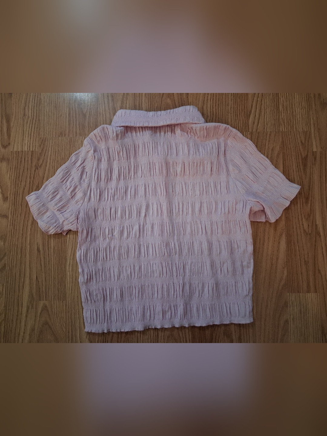 Nwt Kendall + Kylie Smocked Collared Crop Top. Womens Size Small. Pale Pink — image 3 of 8